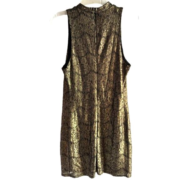 Elegant Gold Lace Sleeveless Size L Shimmer Metallic Holiday Cocktail Dress #C - Picture 3 of 10